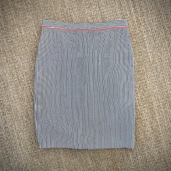J. Crew Seersucker Stripe No. 2 Pencil Skirt with Neon Trim, Size 4 - Picture 4 of 10